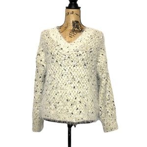 Chelsea & Violet Shaggy V-Neck Cream Sweater S